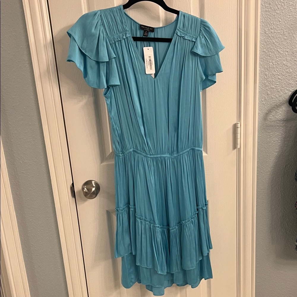 Current Air Teal Blue Ruffled Tiered Midi Sundress